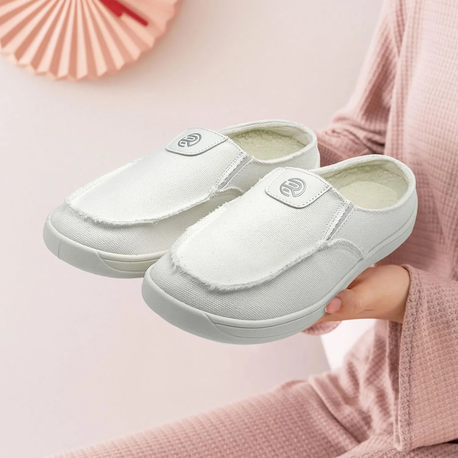Women Mens Mules Sneakers Winter Warm with Fur Lined Slip-on Mules Slippers Indoor Outdoor Comfort Walking Canvas