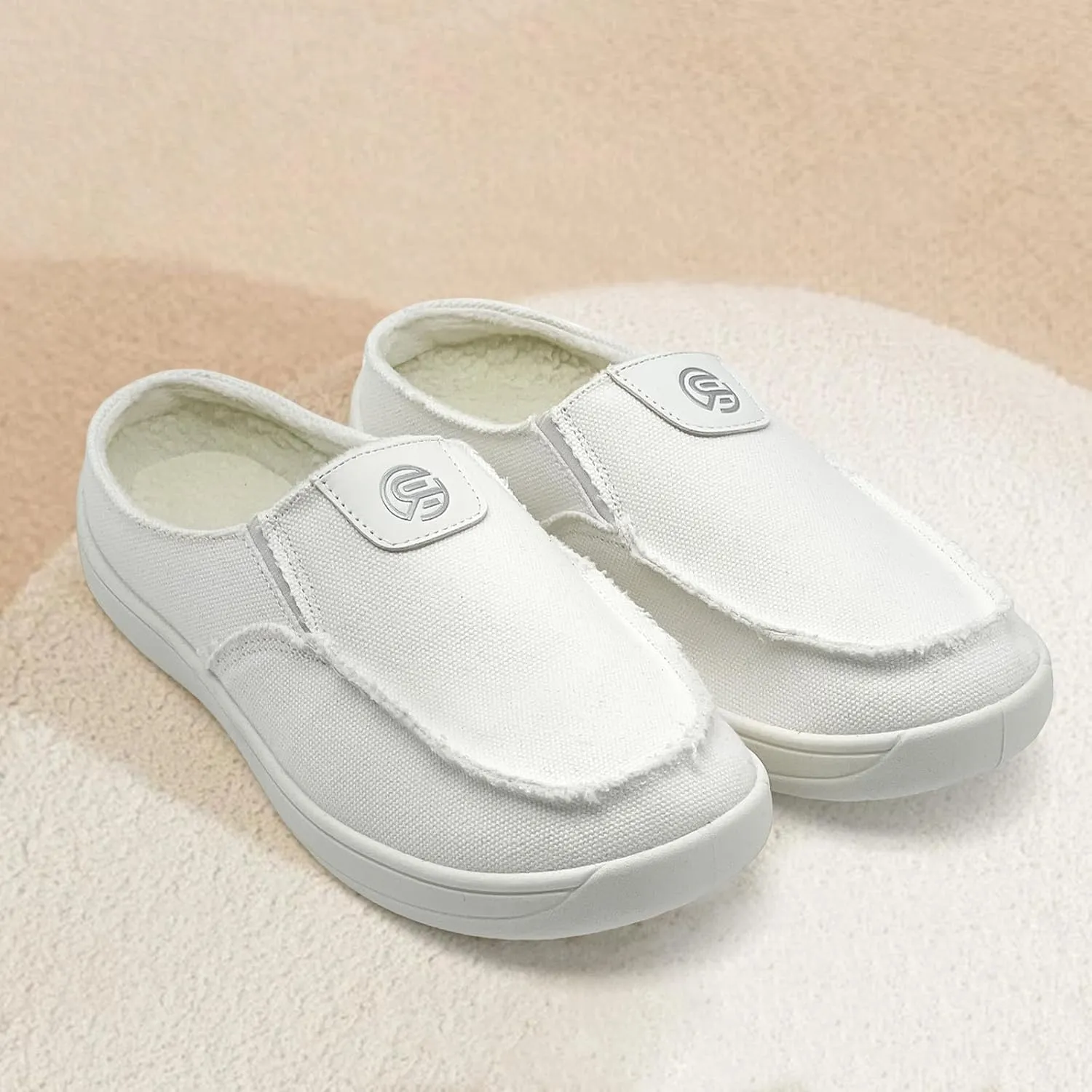 Women Mens Mules Sneakers Winter Warm with Fur Lined Slip-on Mules Slippers Indoor Outdoor Comfort Walking Canvas