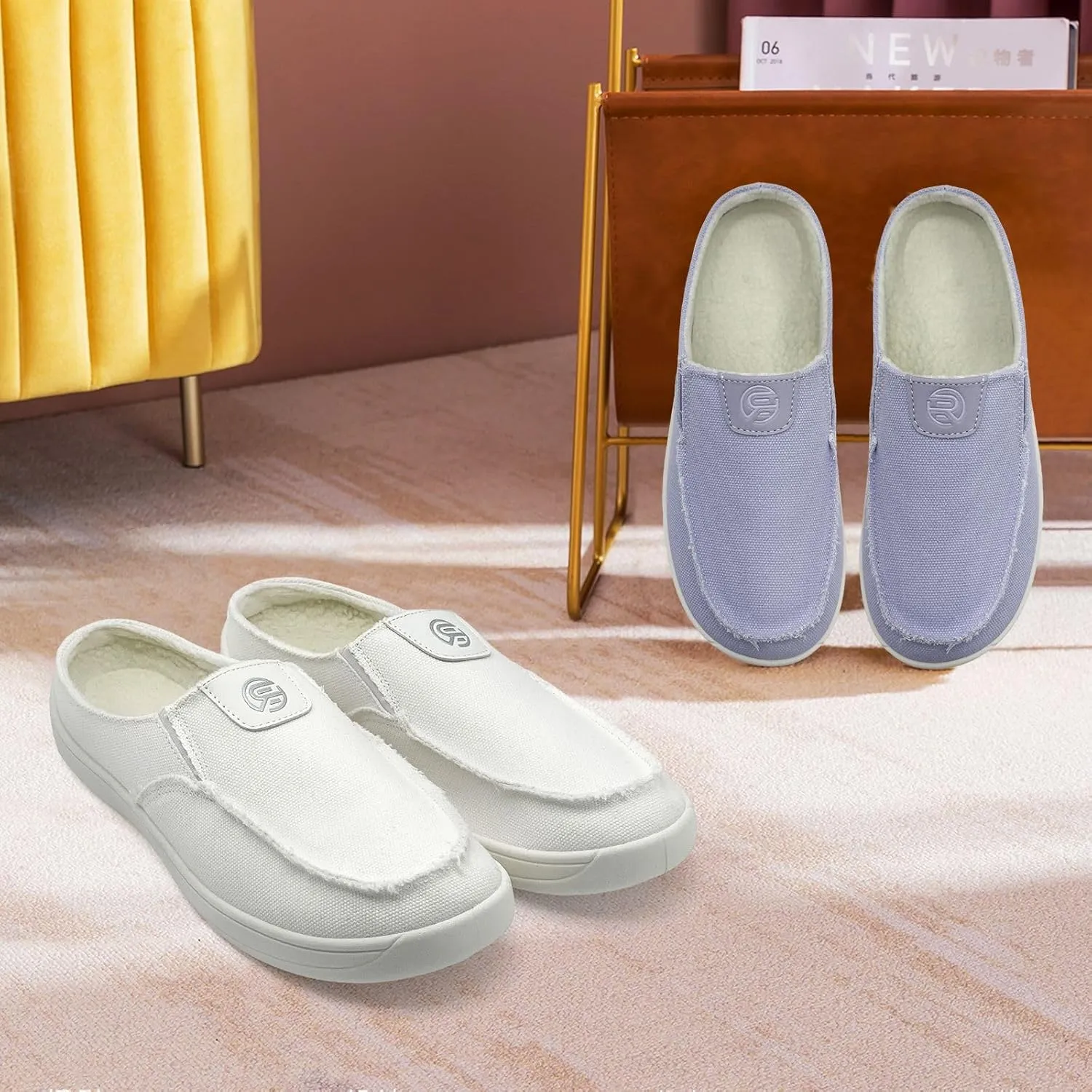 Women Mens Mules Sneakers Winter Warm with Fur Lined Slip-on Mules Slippers Indoor Outdoor Comfort Walking Canvas
