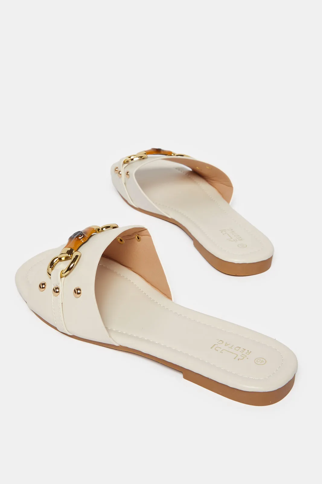 Women White Mule With Buckle Trim