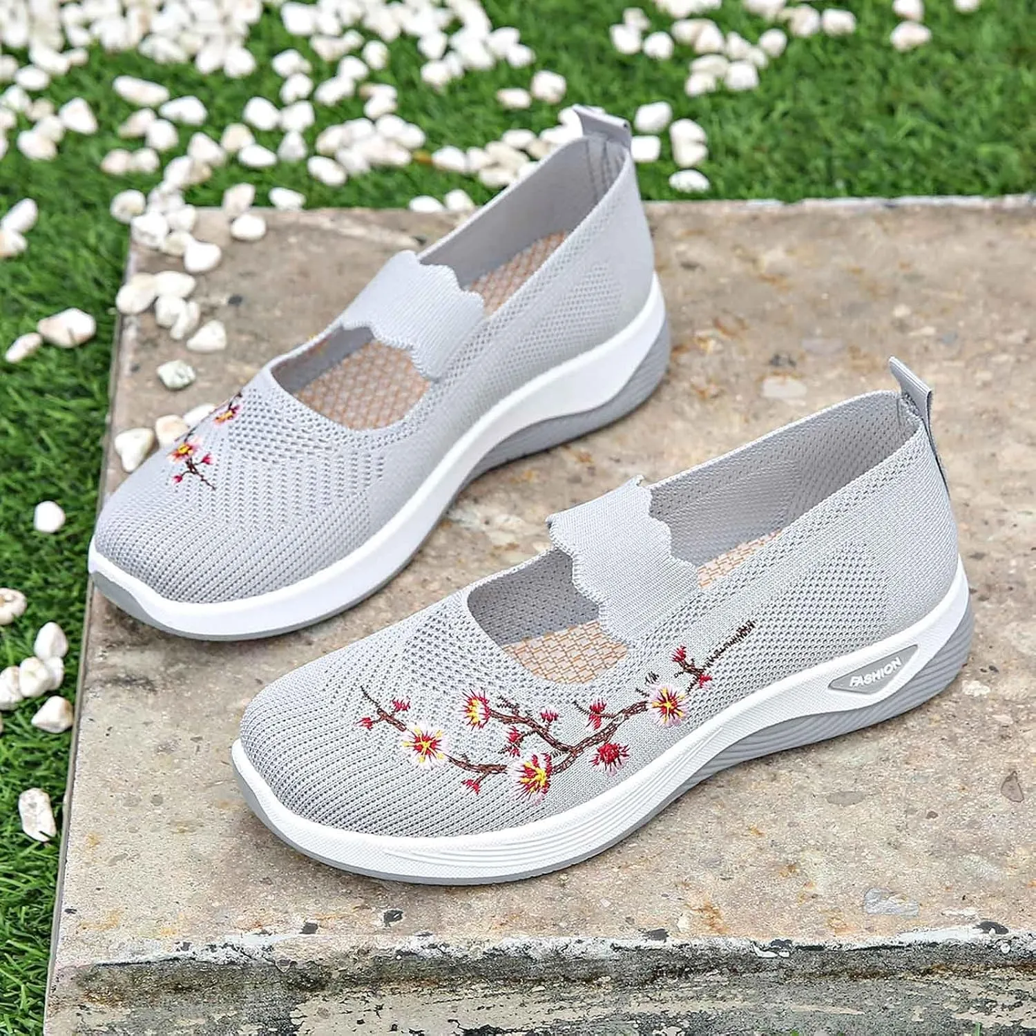 Women Woven Loafers Orthopedic Breathable Soft Shoes Slip On Walking Foam Anti Slip Arch Support Embroidery Sneakers