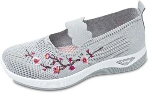 Women Woven Loafers Orthopedic Breathable Soft Shoes Slip On Walking Foam Anti Slip Arch Support Embroidery Sneakers