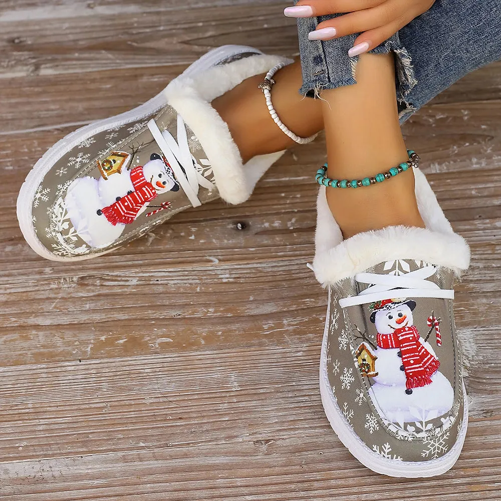 🤶Women's Comfort Plush Christmas❄️Snowman Canvas Ankle Boots