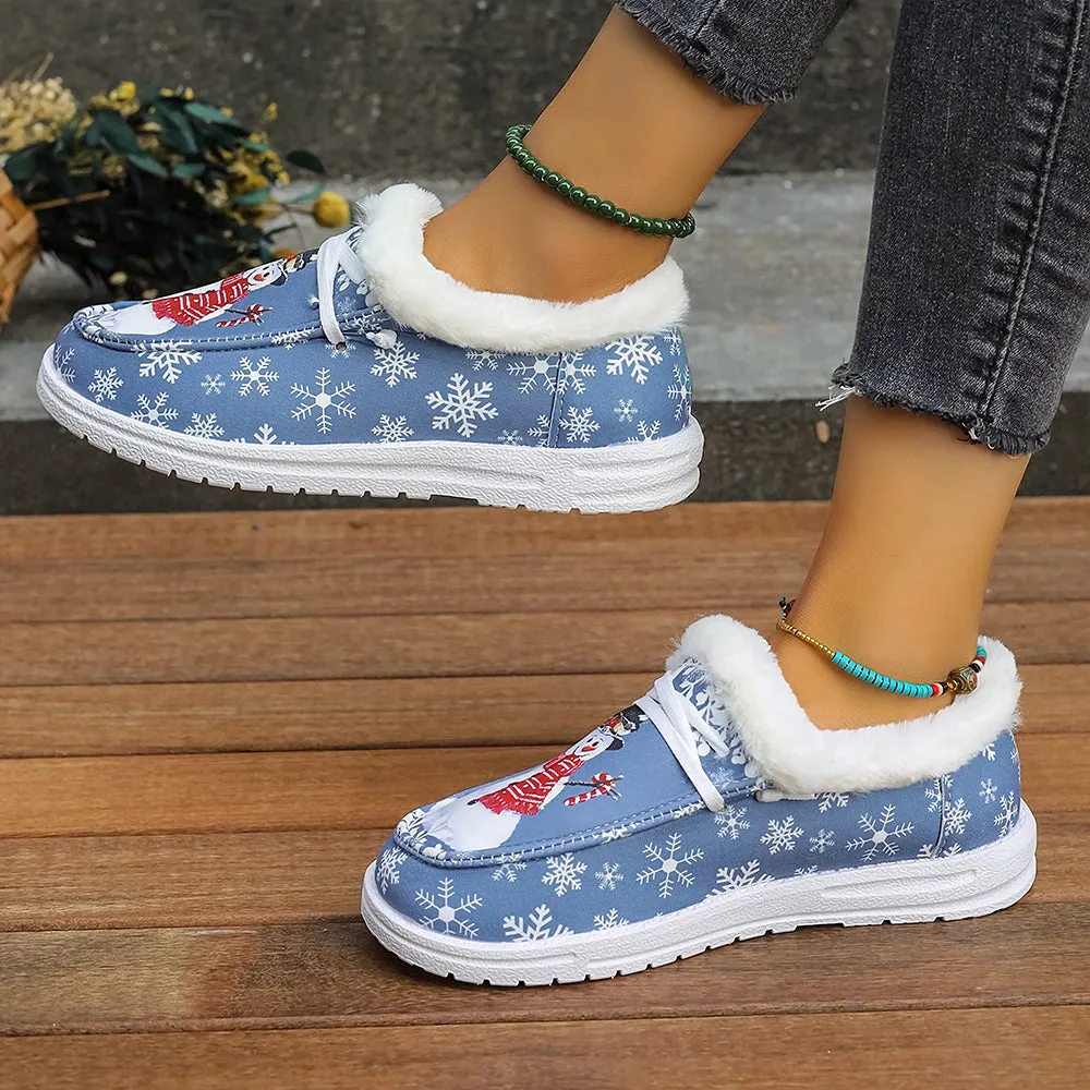 🤶Women's Comfort Plush Christmas❄️Snowman Canvas Ankle Boots