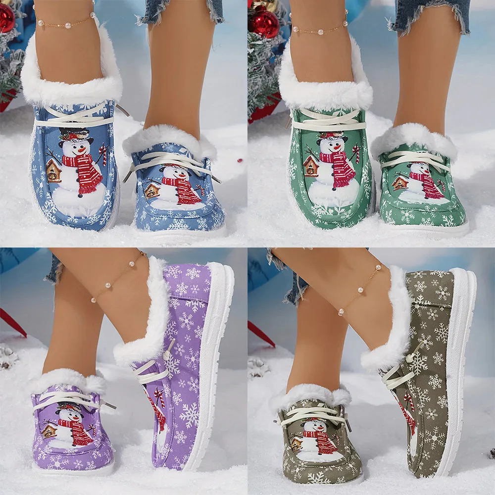 🤶Women's Comfort Plush Christmas❄️Snowman Canvas Ankle Boots