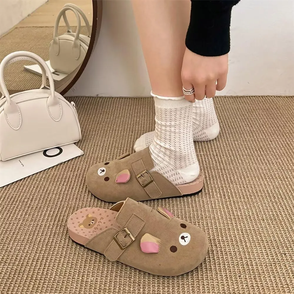 Women's Genuine Suede & Leather Mule Slippers Slip On Buckle Clogs with Soft Natural Rubber Cork Footbed Comfort Arch Support Potato Shoes for Women