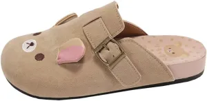 Women's Genuine Suede & Leather Mule Slippers Slip On Buckle Clogs with Soft Natural Rubber Cork Footbed Comfort Arch Support Potato Shoes for Women