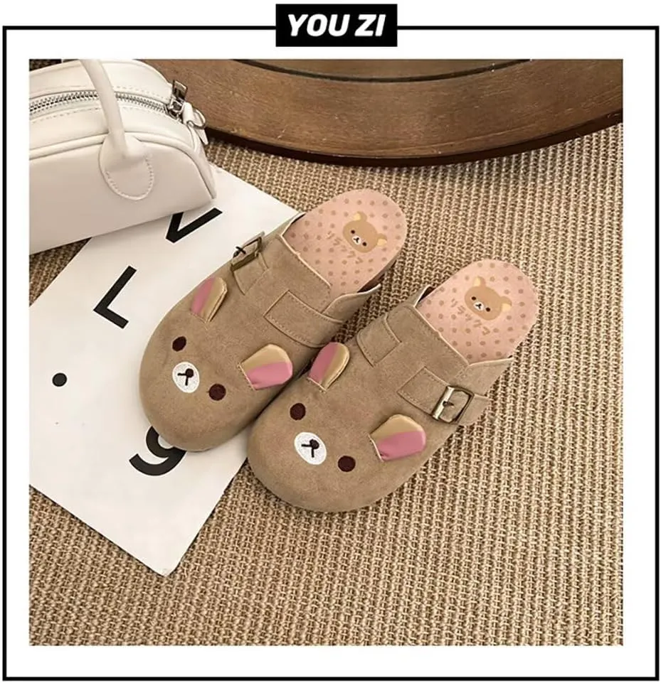 Women's Genuine Suede & Leather Mule Slippers Slip On Buckle Clogs with Soft Natural Rubber Cork Footbed Comfort Arch Support Potato Shoes for Women