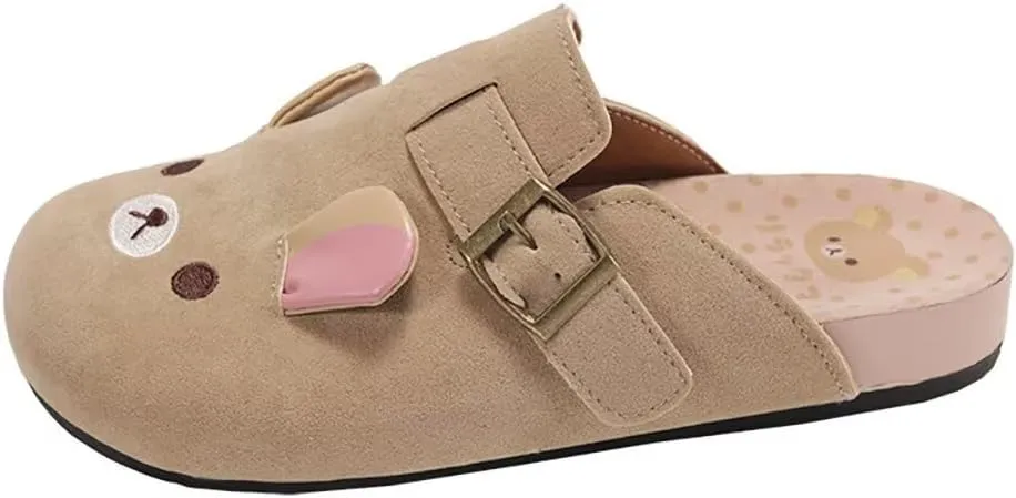 Women's Genuine Suede & Leather Mule Slippers Slip On Buckle Clogs with Soft Natural Rubber Cork Footbed Comfort Arch Support Potato Shoes for Women