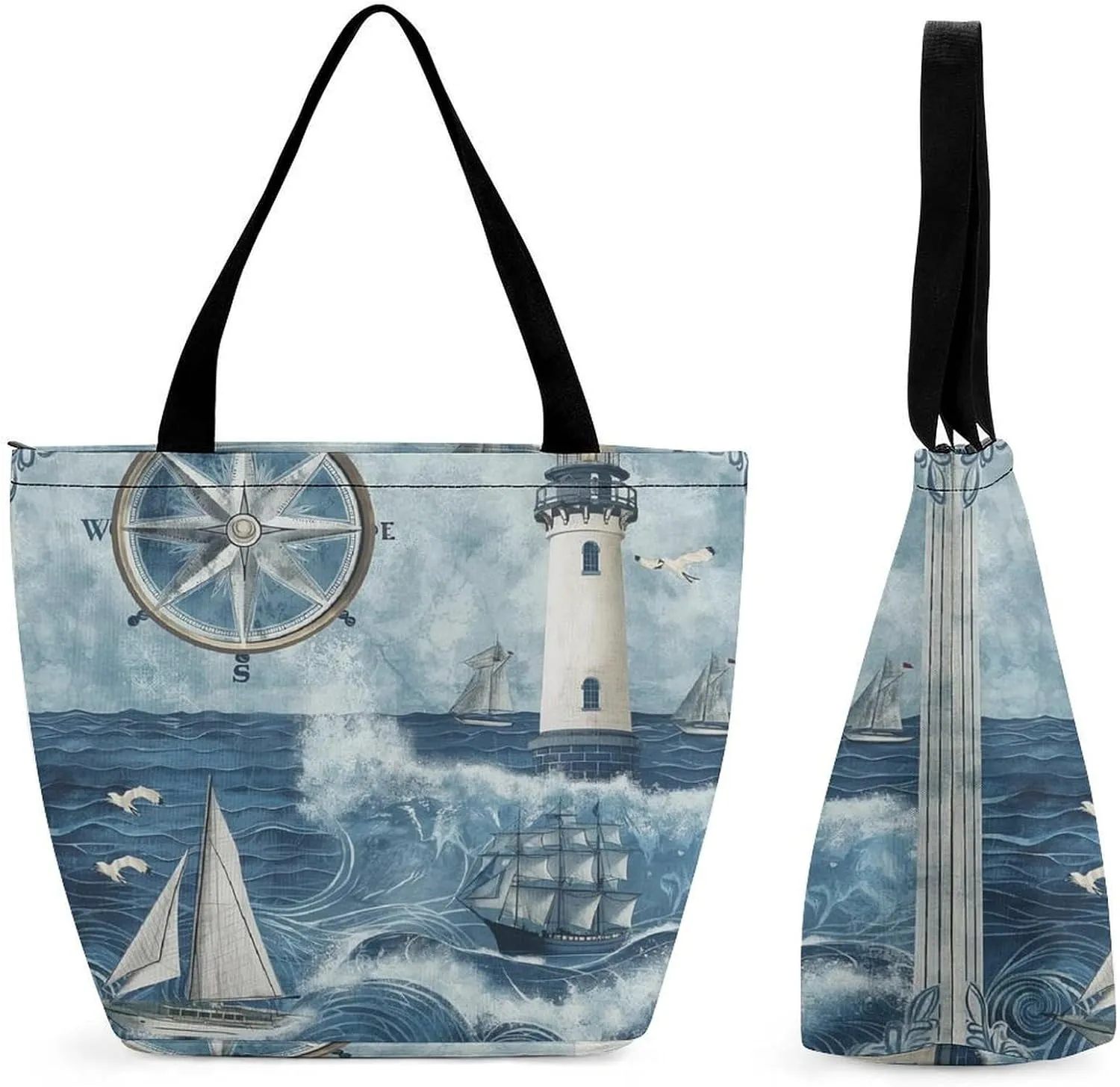 Women's Handbags Lighthouse Compass And Ships Shopping Bag Leather Tote Bag Satchel Bags