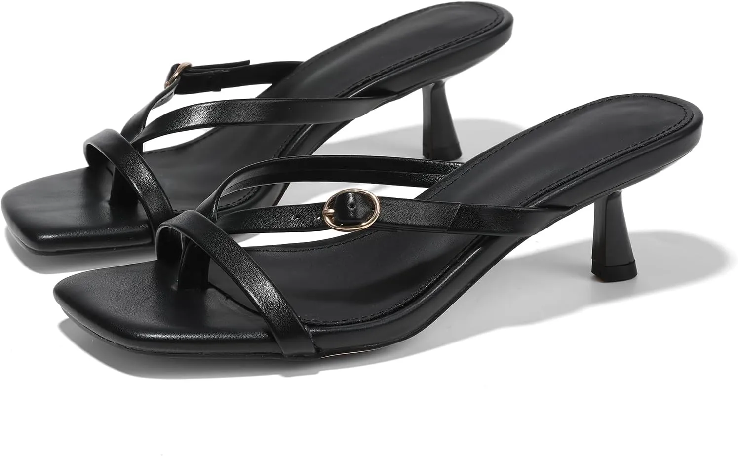 Women's kitten heels square toe flip flop mule heels dressy comfort 1.97 inches low sandal buckle cute sexy thong mules