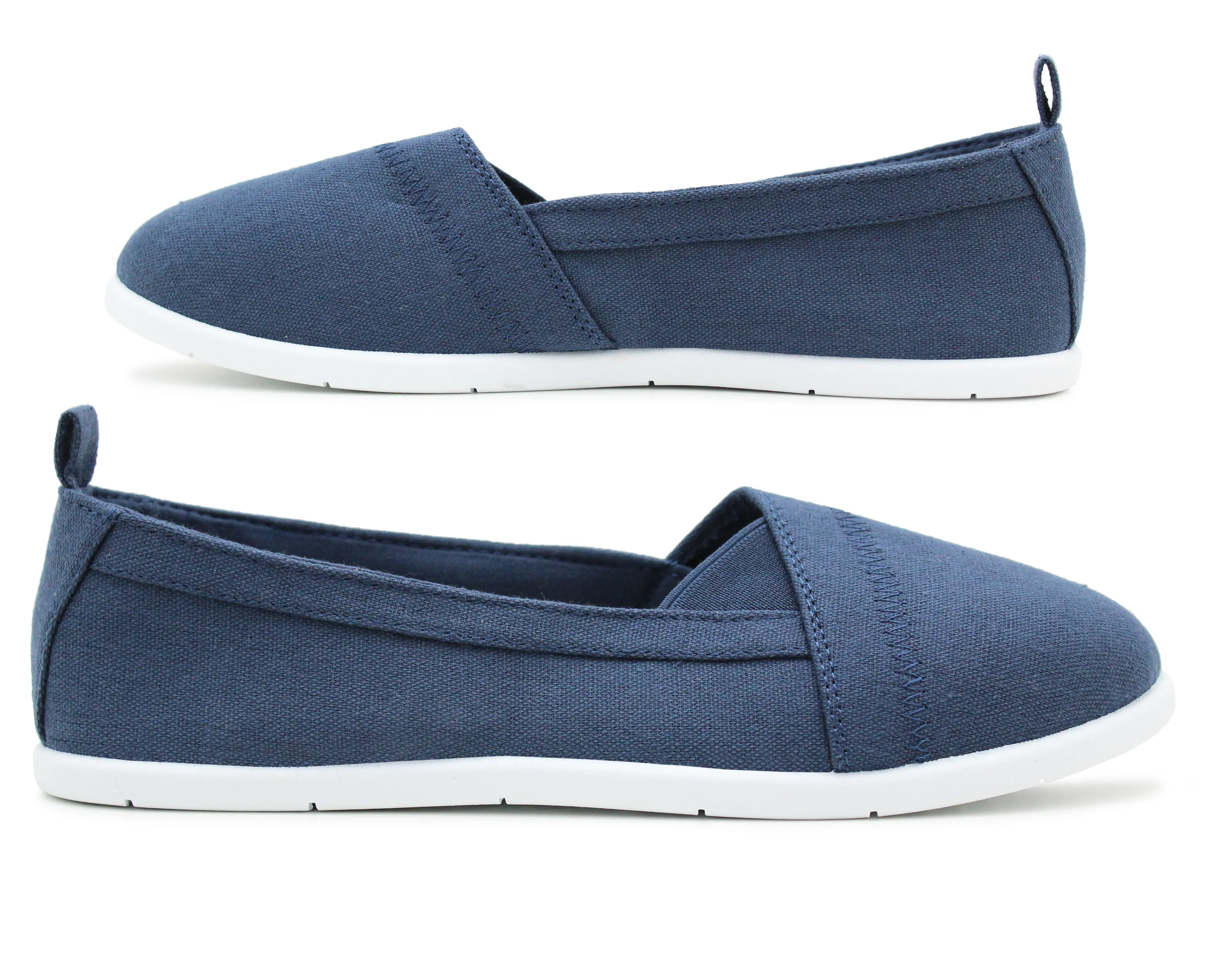 Womens Navy Canvas Slip On Plimsolls Flat Pumps Casual Espadrilles Loafer Trainers