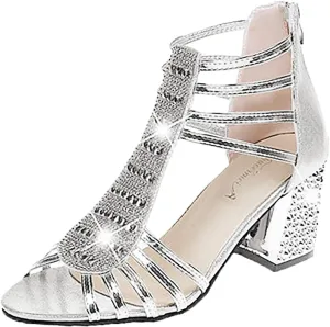 Women's Sandals Women's Open Toe Heeled Sandals Silver Heels Stylish Heeled Sandals for Party Prom Wedding