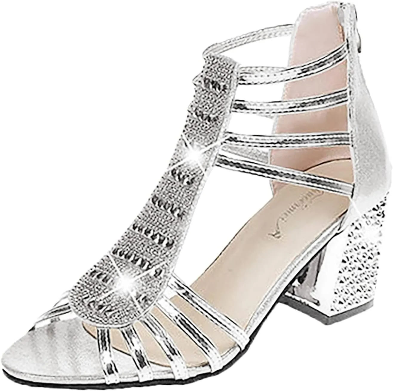 Women's Sandals Women's Open Toe Heeled Sandals Silver Heels Stylish Heeled Sandals for Party Prom Wedding