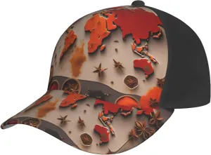 World Map Made up of Spices Print Baseball Cap for Men and Women – Curved Brim, Perfect for Outdoor, Sports, Travel, and Four Seasons Black