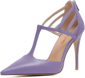 XYD High Stiletto Heels Pumps for Women T-strap Cut Out Pointed Toe Strappy Back Zip Office Lady Dress Party Sandal Shoes