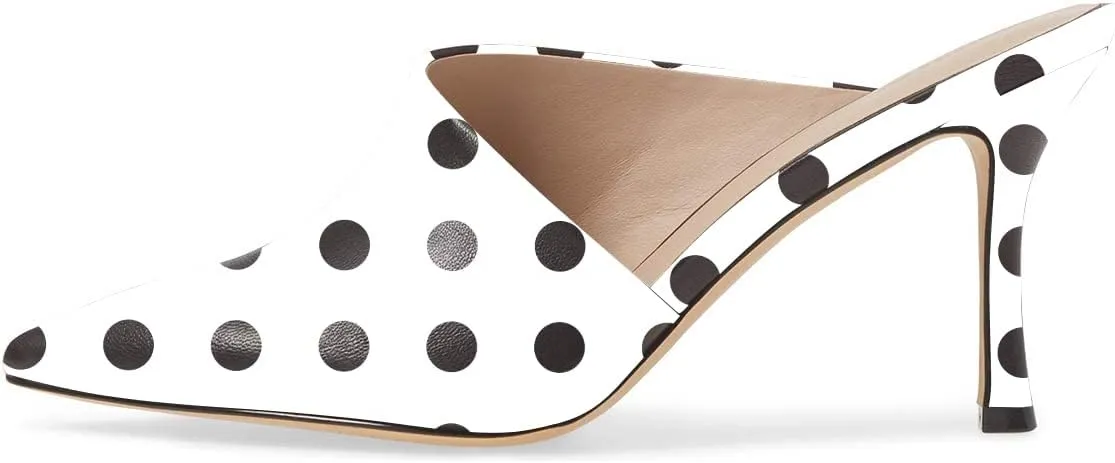 YDN Women Retro Pointy Toe Half D'Orsay Spike Heel Mules Cutout Outside Slip On Slide Sandal Slippers