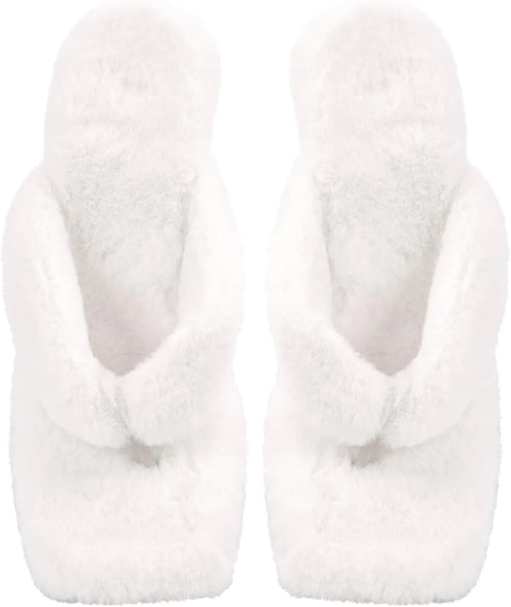 Yolkomo Women's Square Toe Stiletto High Heel Furry Sandals