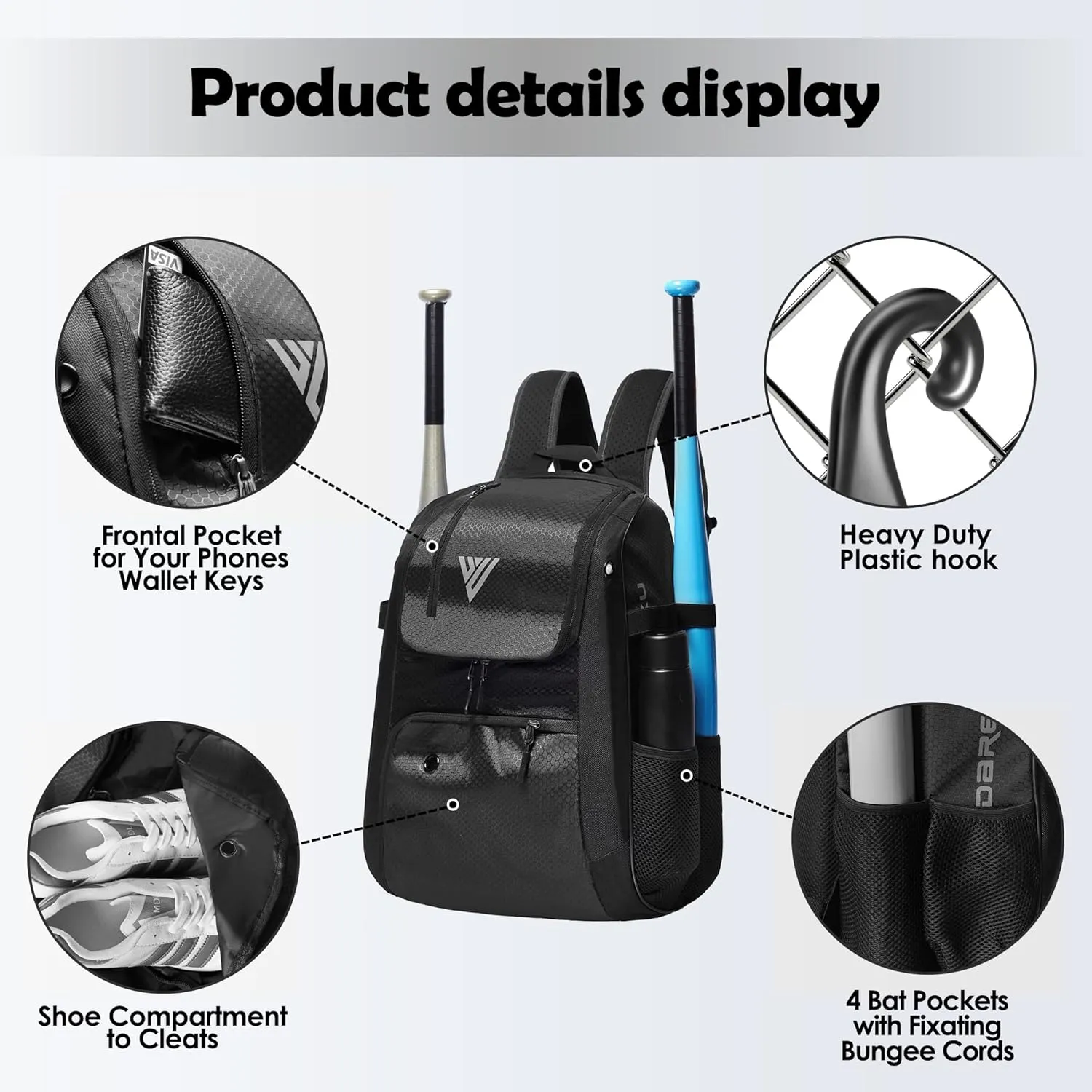 Youth Baseball Backpack, Softball Bag for Boys & Girls, Breathable T-Ball & Baseball Equipment & Gear