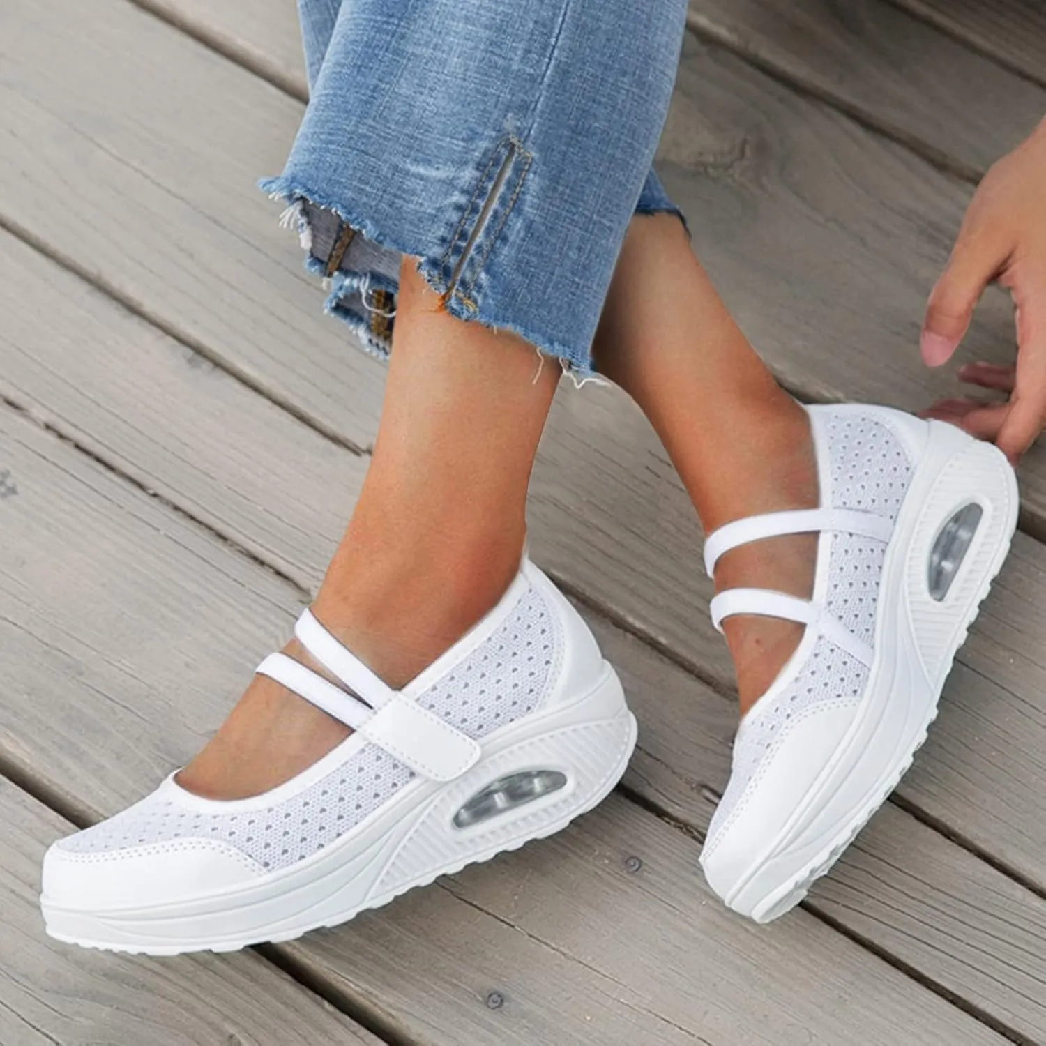 ZBYY Woman Casual Walking Shoes Comfort Sneakers Fashion Mesh Wedge Sneaker Lightweight Nurse Loafers Mary Jane Shoes